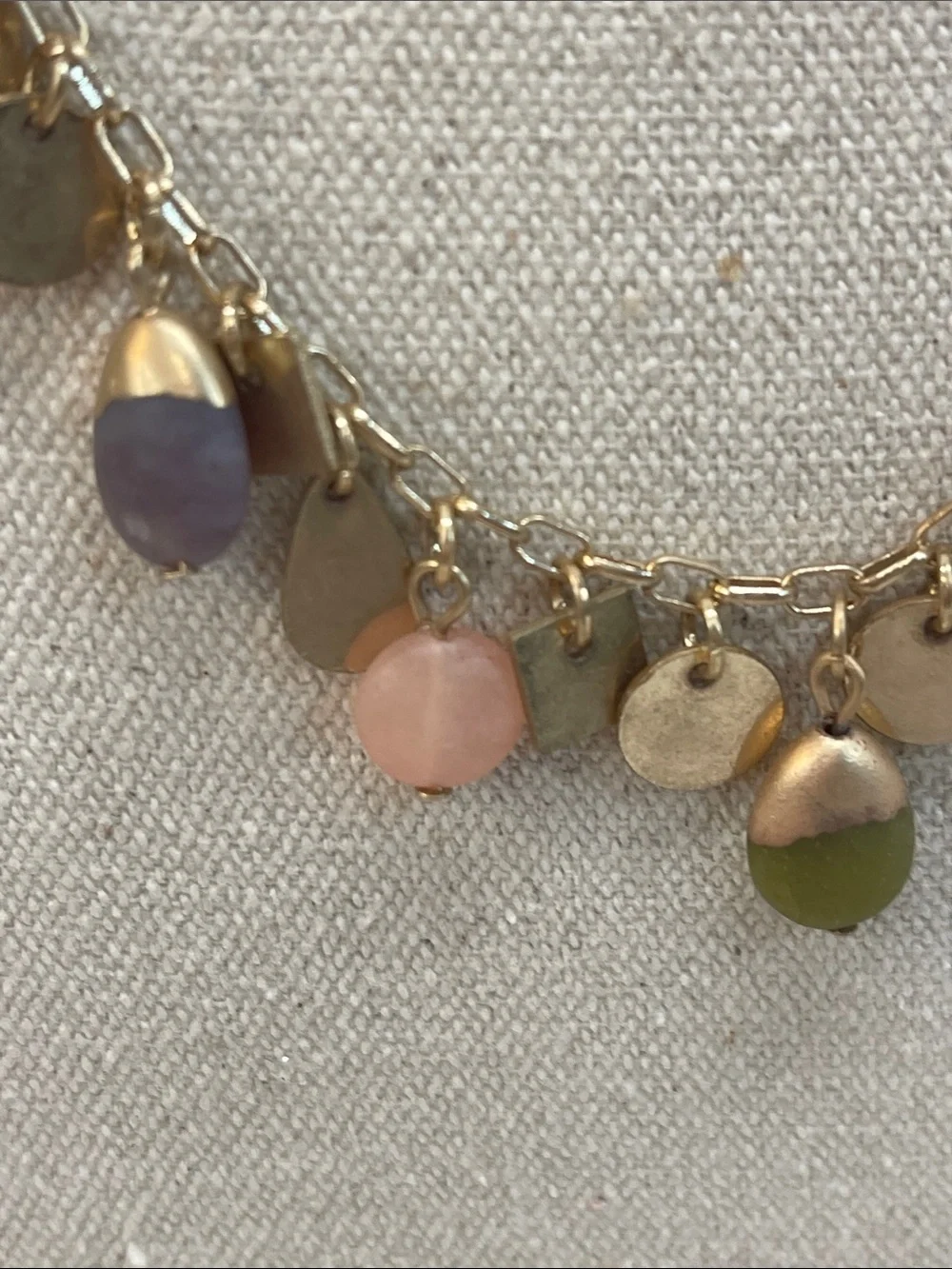 Universal Thread necklace honey topaz, lilac, green agate, and peach moonstone